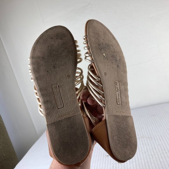 American Eagle Womens Sz 6 Strappy Gladiator Sandals Flats Gold Tan Zip Back - Picture 6 of 7